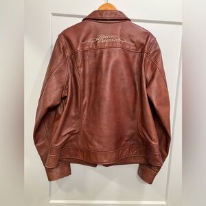 Harley Davidson Y2K Brown Leather Jacket 2XL Moto 🤎